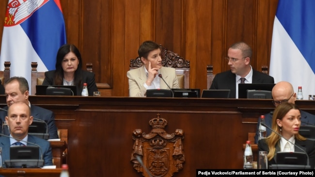 Predsednica Skupštine Srbije Ana Brnabić na sednici Skupštine Srbije o izboru nove Vlade, 1. maj 2024.