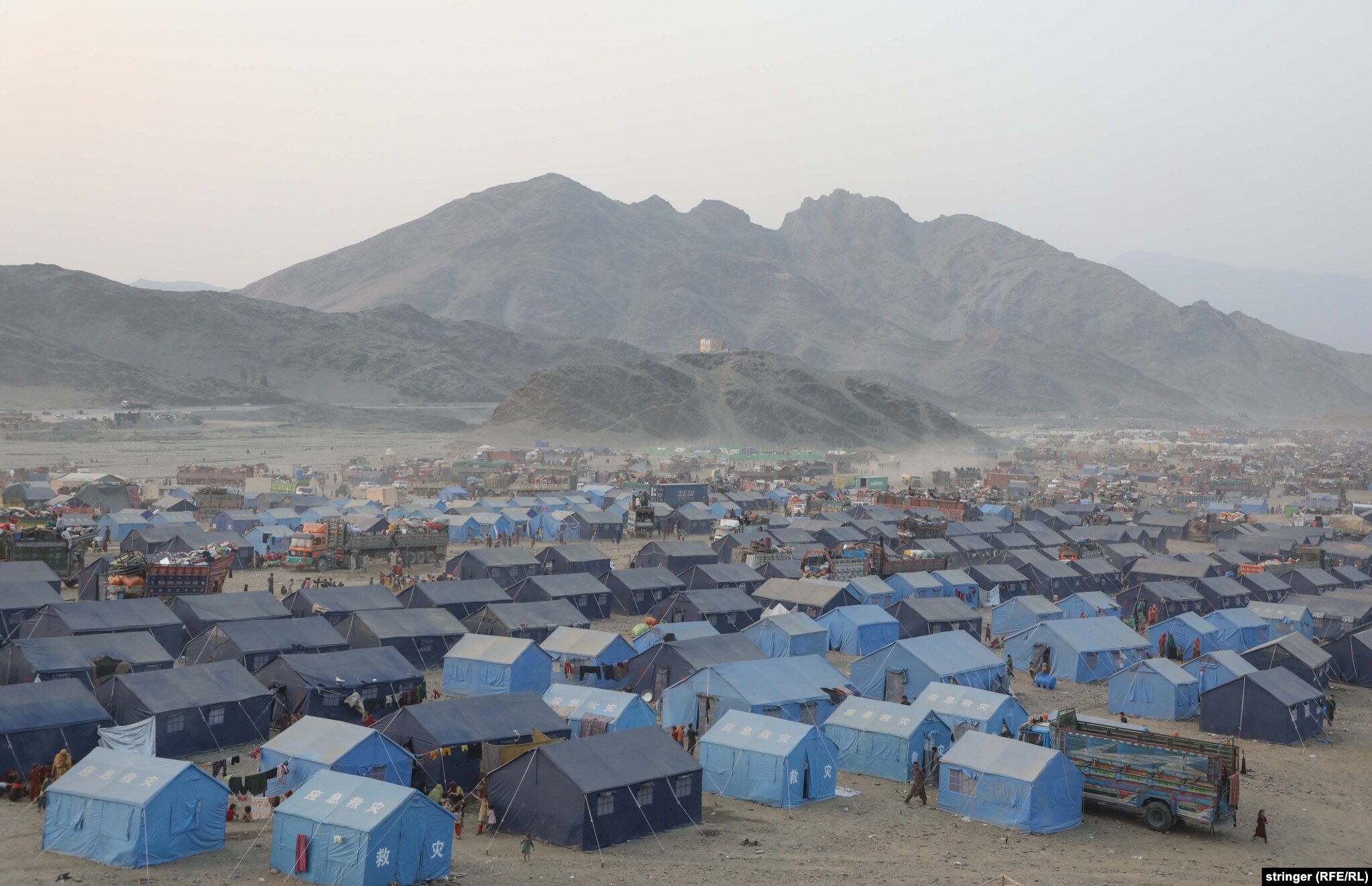 Tents on the Afghanistan side of the Torkham border crossing. The UN estimates that over 29 million Afghans -- out of a population of around 40 million -- need humanitarian assistance.