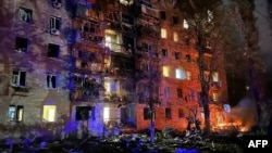 A fire at a residential building following a missile attack in Kursk (file photo)