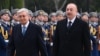 Kazakh President Qasym-Zhomart Toqaev (left) is welcomed to Baku by Azerbaijani President Ilham Aliyev in March.