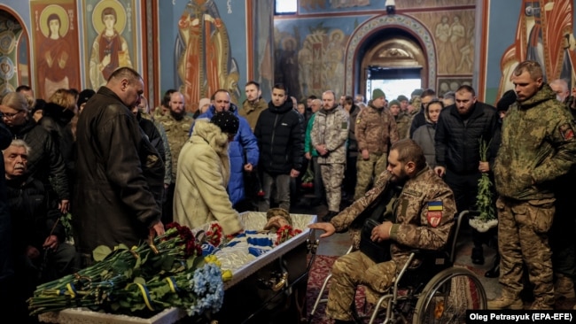 Похороны бойца 78 полка ДШВ ВСУ Сергея Павличенко, погибшего 24 ноября на Запорожском направлении. 29 ноября 2023 года