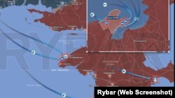 Скріншот з мапи російського телеграм-каналу «Рыбарь»