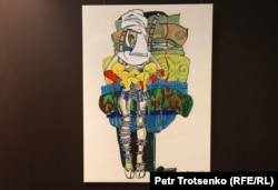 Картина художницы Асель Кенжетаевой на выставке «Опасные связи», посвящённой неравноправию женщин в обществе. Алматы, 16 ноября 2023 года