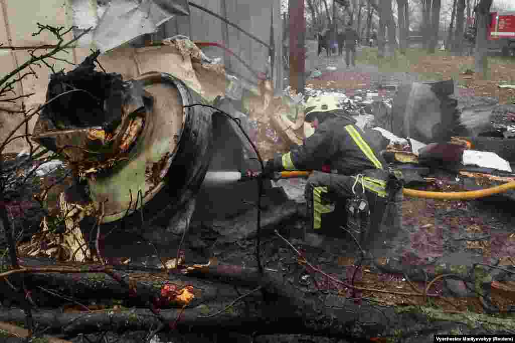 A firefighter douses the smoldering remains of a missile after the January 2 strikes on Kharkiv. On January 4,&nbsp;U.S. National Security Council spokesman John Kirby, citing recently declassified intelligence,&nbsp;said Russia had used unidentified North Korean ballistic missiles in two separate strikes on Ukraine, calling it a &quot;significant and concerning escalation.&quot;&nbsp;Kyiv at the time said they had no evidence for such a claim.&nbsp; Kirby also said Russia is seeking close-range ballistic missiles from Iran.