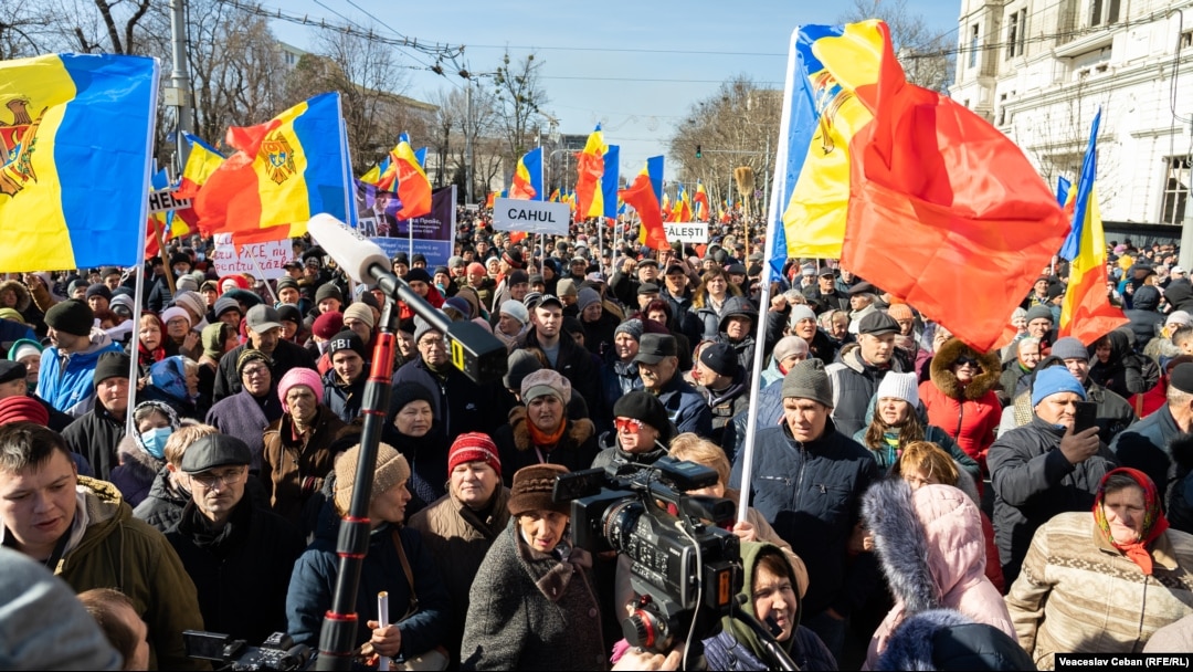 Imagine de la protestul anti-guvernamental organizat pe 12 martie la Chișinău.
