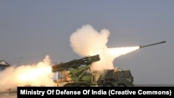 India - A modernized PINAKA system fires rockets in Odisha, November 4, 2020.