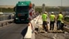 Workers are repairing the Danube bridge Ruse, Bulgaria