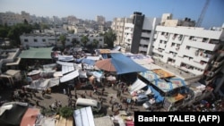 An aerial view shows the compound of Al-Shifa hospital in Gaza City on November 7, 2023, amid the ongoing battles between Israel and the Palestinian group Hamas. (Photo by Bashar TALEB / AFP)