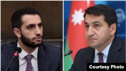 Armenia's parliament vice-speaker Ruben Rubinian (left) and Azerbaijani presidential aide Hikmet Hajiyev.