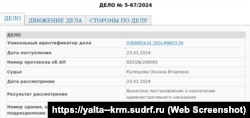 Информация о рассмотрении в подконтрольном России Ялтинском городском суде административного дела в отношении ялтинца Александра Савицкого, 23 января 2024 года