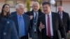 EU envoys Josep Borrell (left) and Miroslav Lajcak arrive for meetings as part of the talks in Ohrid on March 18.