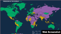 Карта из отчёта Freedom House о состоянии свободы в мире