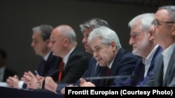 Северна Македонија - Претседателот на ДУИ, Али Ахмети, на средба со лидерите на партиите во коалицијата „Европски фронт“, Скопје, 11 мај 2024 година 