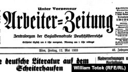 Arbeiter-Zeitung, 12. 5. 1933, despre arderea cărţilor