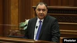 Armenia - Interior Minister Vahe Ghazarian speaks in the parliament, Yerevan, March 1, 2023.
