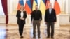 Ukrainian President Volodymyr Zelenskiy (center) meets with Slovak President Zuzana Caputova (left) and Czech President Petr Pavel in Kyiv in April.