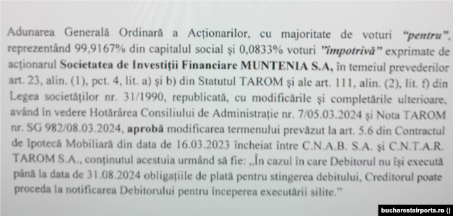 Hotărarea AGOA a Companiei Naționale Aeroporturi București din 15 martie 2024.