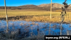 Затопленная речной или талой водой низина вокруг коттеджей. Крым, 2024 год