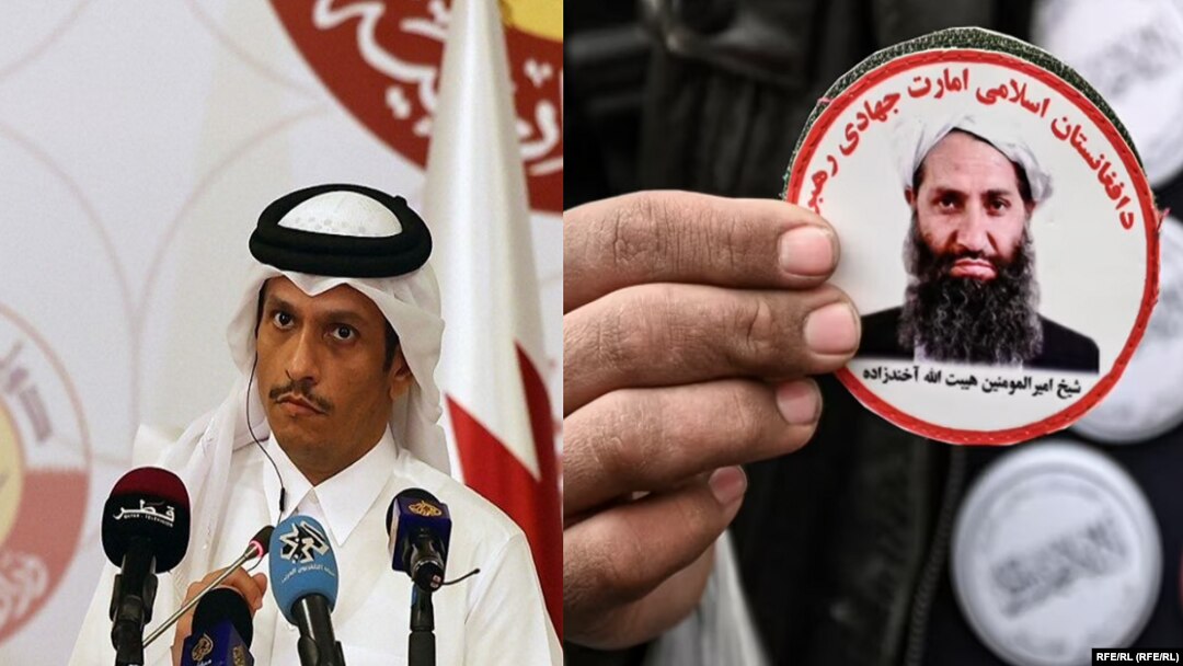 Mohammed bin Abdulrahman bin Jassim Al Thani (left), Qatar's prime minister and foreign minister, and Afghan Supreme Leader Mullah Haibatullah Akhundzada (combo photo)