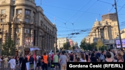 Učesnici protesta su blokirali raskrnicu Nemanjine i ulice Kneza Miloša u centru Beograda, 11. avgust 2024.