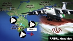 Колаж. Крим на карті, запуски БПЛА Shahed з півострова та іранський IL-76TD