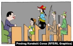 Karikaturista Predrag Koraksić Corax stalni je saradnik Radija Slobodna Evropa i jednom sedmično objavljujemo njegov komentar političkog života Srbije bez riječi.