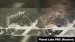 Комбинированные спутниковые изображения военного аэродрома возле поселка Новофедоровка вблизи города Саки до произошедших 9 августа взрывов и после них по состоянию на 10 августа 2022 года