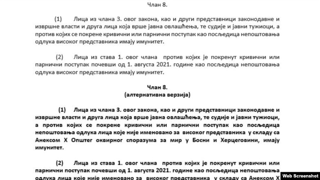 Zakon predviđa retroaktivnu primjenu, odnosno odnosi se na krivične ili parnične postupke počevši od 1. avgusta 2021. godine. Radi se o datumu kada je Christian Schmidt preuzeo dužnost visokog predstavnika u BiH.