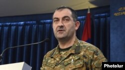 Armenia - Major-General Edward Asrian holds a news briefing, Yerevan, May 27, 2021.