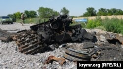 Уничтоженный украинский танк вблизи села Ивановка