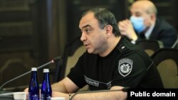 Armenia- The chief of the Armenian police, Vahe Ghazarian, speaks during a cabinet meeting in Yerevan,July 14, 2022.