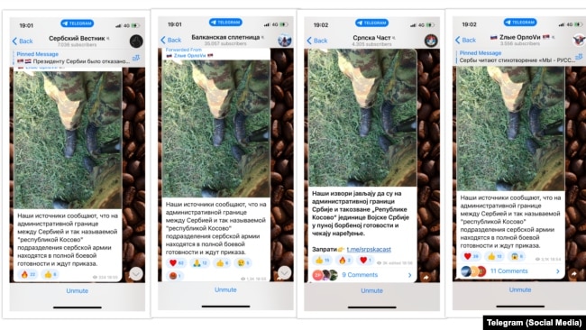 Kanalet Telegram ruse dhe serbe kanë transmetuar një njoftim të njëjtë