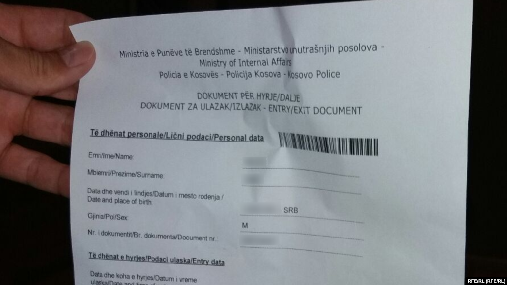 Dokumenti i lëshuar nga Ministria e Punëve të Brendshme e Kosovës për një qytetar të Serbisë.