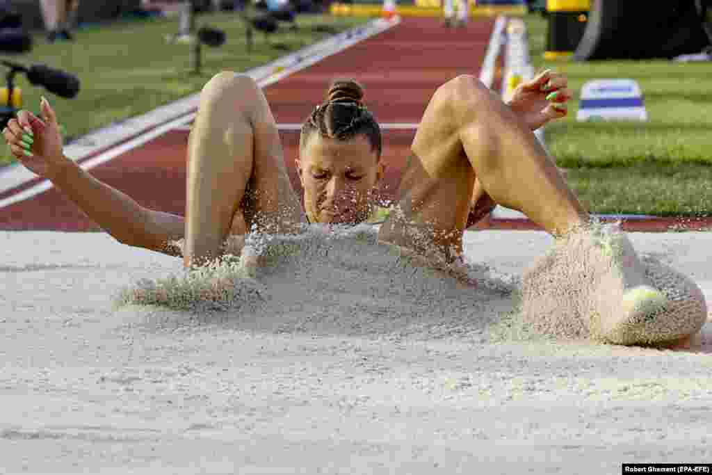 Maryna Bekh-Romanchuk of Ukraine competes in the final of the Women&#39;s Triple Jump at the World Athletics Championships in Eugene, Oregon.&nbsp;