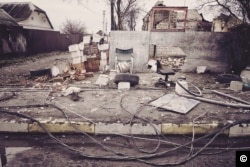 A destroyed checkpoint once manned by Russian soldiers in Bucha.