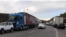 Armenia - Heavy trucks are lined up on a highway outside the Bagratashen border crossing with Georgia, October 21, 2025.