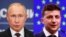 Rossiya prezidenti Vladimir Putin (chapda) va Ukraina prezidenti Volodimir Zelenskiy