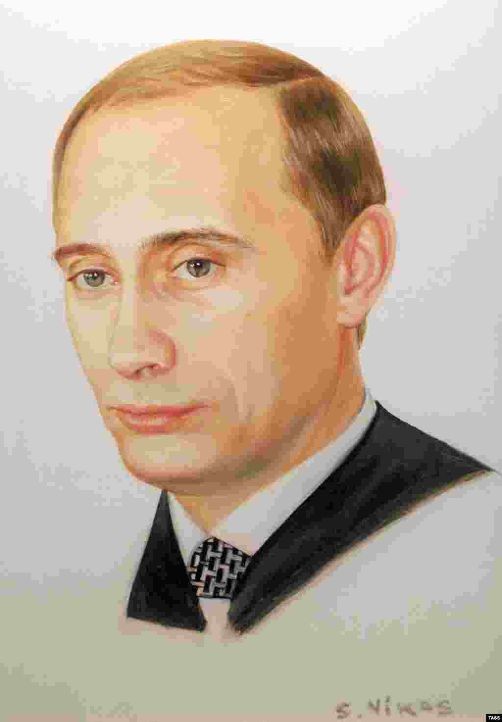 A portrait by artist Nikas Safronov at his exhibition in the Library of Foreign Literature in Moscow