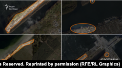 Супутникові знімки Planet Labs споруджених російською армією оборонних укріплень на лівому березі Дніпра. 