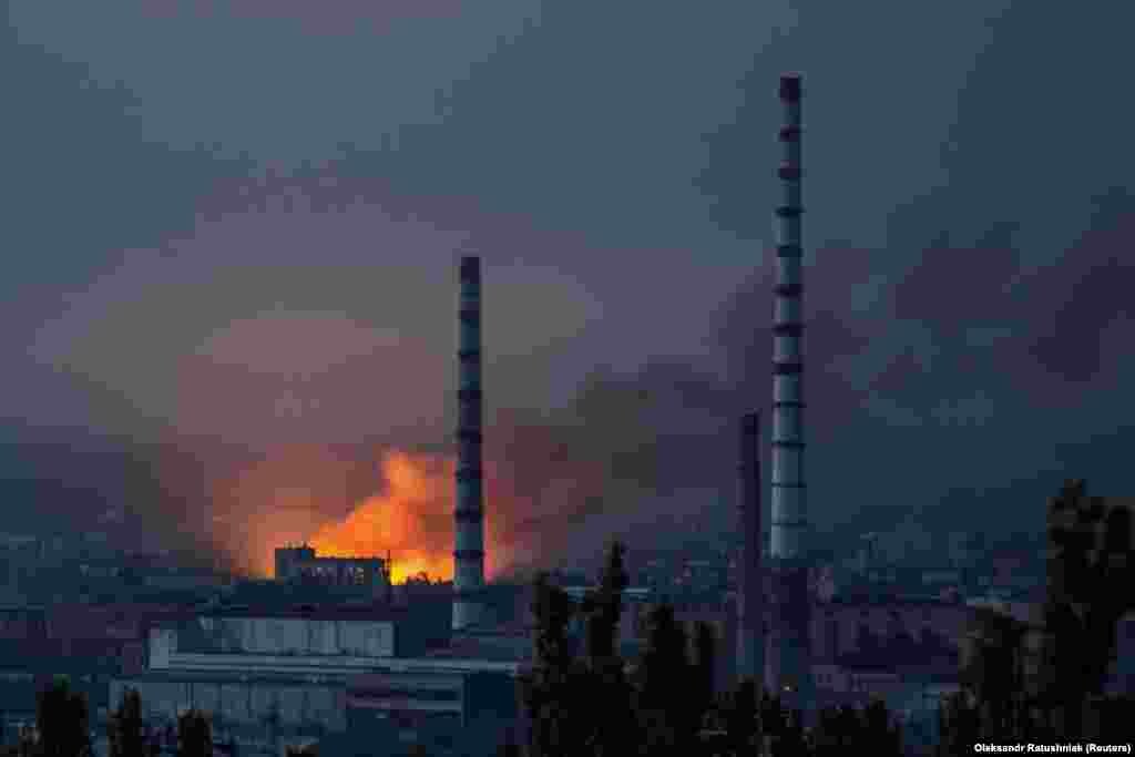 Russia&#39;s attacks on fuel depots and chemical plants, such as this one on the Azot chemical plant on June 18 in Syevyerodonetsk, have released toxins into the air and groundwater, threatening biodiversity, climate stability, and the health of Ukraine&#39;s population.