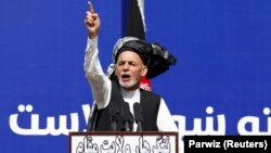 Afghan President Ashraf Ghani addressed a gathering in Jalalabad on March 3.