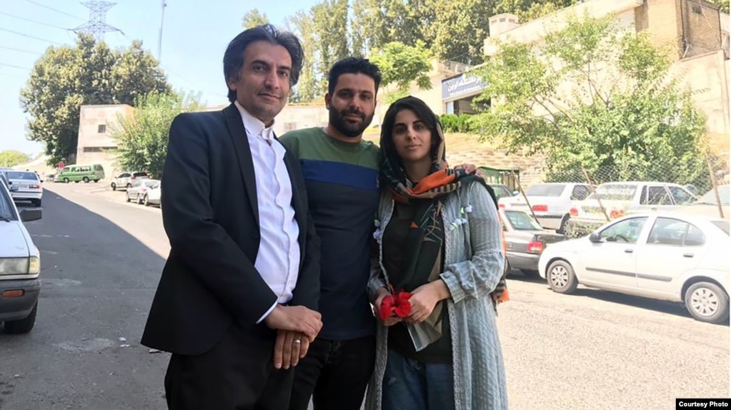 Sepideh Rashno, pictured with her brother and lawyer, wrote on her Instagram account earlier this month that she had been banned from studying at Al-Zahra University in Tehran for two semesters for "not observing the Islamic dress code."