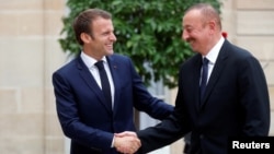 Ֆրանսիայի և Ադրբեջանի նախագահներ Էմանյուել Մակրոնի և Իլհամ Ալիևի հանդիպումը Փարիզում, 20-ը հուլիսի, 2018թ.