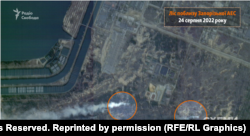 In satellite images from August 24, it is possible to see ignition points in the forest near the Zaporizhzhya nuclear power plant.
