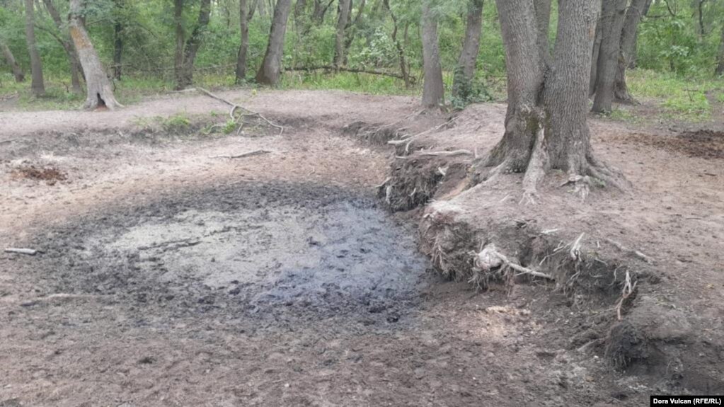 Pamje nga ajo çfarë ka mbetur në një prej dy gropave të ujit që normalisht i mbajnë kuajt dhe kafshët e tjera të egra brenda zonës së mbrojtur të Pyllit Letea, më 12 gusht, disa javë pasi zyrtarët u zotuan të sigurojnë ujë të mjaftueshëm.