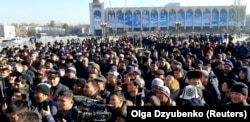 Kyrgyz attend a protest against the rising Chinese presence in the country in Bishkek in January 2019.