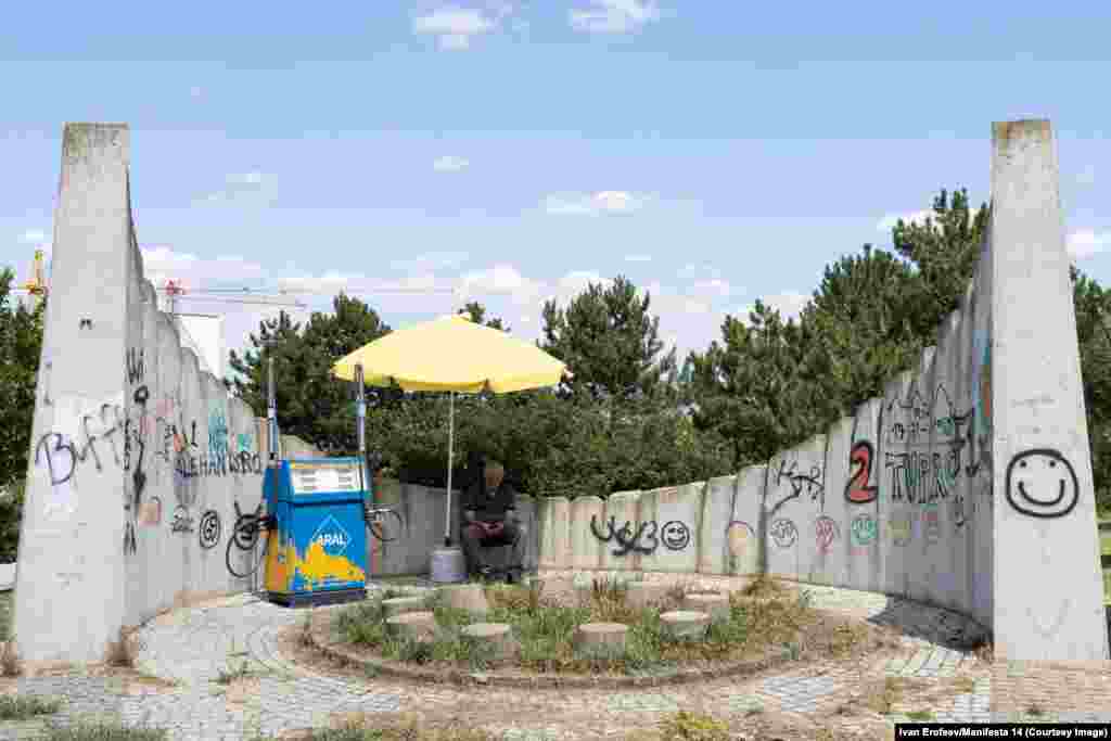 The cultural event means art pieces, such as this defunct gas pump manned by an attendant, can currently be seen throughout Pristina, and in the northern Kosovo town of Mitrovica.&nbsp;