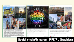 Primeri objava na proruskim i ruskim kanalima mreže Telegram uoči i tokom održavanja skupa desničara u Beogradu 28. avgusta 2022. u kojima se širi govor mržnje prema LGBT zajednici.