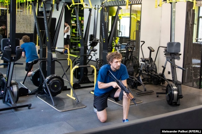 Andriy Shevtsov attends a training session at the EBSH sports club in Kyiv.