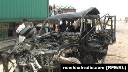 A wrecked vehicle folloring the bomb attack on the Oil and Gas Development Corporation in Baluchistan. 